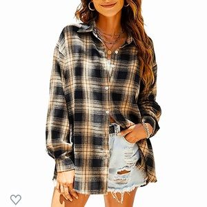 Brown Plaid Flannel Tunic